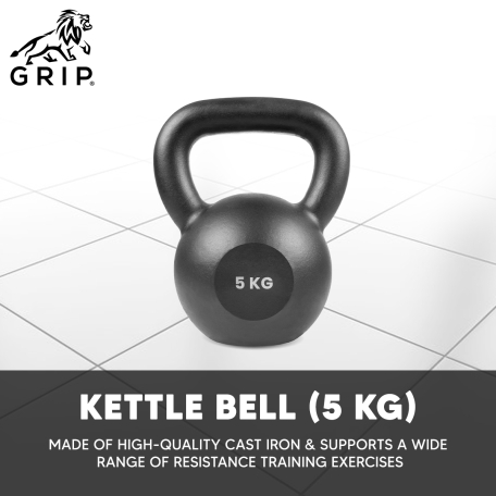 Grip Powder Coated Kettlebell with Solid Cast Steel For Home Gym Fitness and Workout Bodybuilding Weightlifting Strength Cardio Training 5Kg