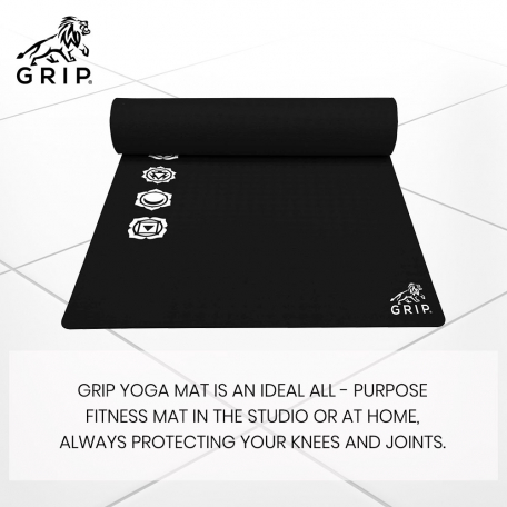 Grip 36 Inches x 72 Inches 12MM Thickness Black Color 7 Chakras Design Yoga Mats For