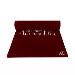Grip Yoga Mat | 36 x 75 Inches | 12mm Thick | Just Breathe Design | Anti-Slip | Home & Gym | Men & Women | Cherry Color