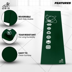Grip 24 Inches X 72 Inches, 8MM Thickness, Bottle Green Color, OnTheGoSeries, 7 Chakra Design Yoga Mats For Men & Women