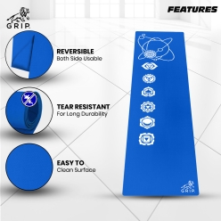 Grip 24 Inches X 72 Inches, 8MM Thickness, Blue Color, OnTheGoSeries, 7 Chakra Design Yoga Mats For Men & Women
