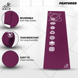 Grip 24 Inches X 72 Inches, 8MM Thickness, Cherry Color, OnTheGoSeries, 7 Chakra Design Yoga Mats For Men & Women