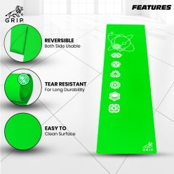 Grip 24 Inches X 72 Inches, 8MM Thickness, Parrot Green Color, OnTheGoSeries, 7 Chakra Design Yoga Mats For Men & Women
