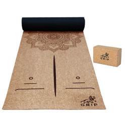 Grip Cork Yoga Mat 3 mm with a Cork Yoga Brick