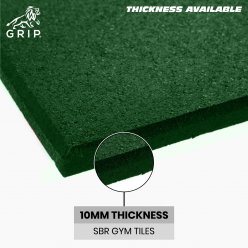 Grip SBR Gym Flooring Tiles | Set of 4 | 10 MM Thickness | Green