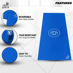 Grip Extra Large 38 Inches X 80 Inches, 13MM Thickness, Blue Color, Lotus Design Yoga Mats For Men & Women