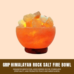 Grip Himalayan Rock Salt Fire Bowl Lamp With Wooden Base For Positive Energy, Vastu, Fengshui, Healing, Harmony, Purification, Peace, Enhances Meditation , Serene Decor, Decoration On ‎Tabletop Lamp