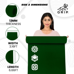 Grip Extra Large 38 Inches X 80 Inches, 13MM Thickness, Bottle Green Color, 3 Minute Yoga Design Yoga Mats For Men & Women