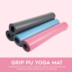 Grip European PU Grade A Natural Rubber 68 x 185 cms x 5 mm Thickness Yoga Mat with Laser Engraved Alignment Pattern