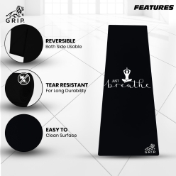 Grip 24 Inches X 72 Inches, 4MM Thickness, Black Color, OnTheGoSeries,Just Breath Design Yoga Mats For Men & Women
