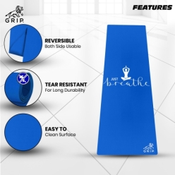 Grip 24 Inches x 72 Inches, 4MM Thickness, Blue Color, OnTheGoSeries Just breath Design Yoga Mats For Men & Women