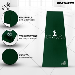 Grip 24 Inches X 72 Inches, 8MM Thickness, Bottle Green Color, OnTheGoSeries, Just Breath Design Yoga Mats For Men & Women