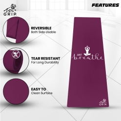 Grip 24 Inches X 72 Inches, 8MM Thickness, Cherry Color, OnTheGoSeries, Just Breath Design Yoga Mats For Men & Women