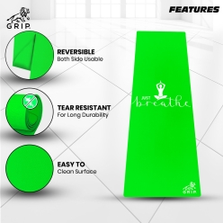 Grip 24 Inches X 72 Inches, 8MM Thickness, Parrot Green Color, OnTheGoSeries, Just Breath Design Yoga Mats For Men & Women