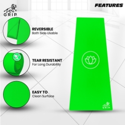 Grip 24 Inches x 72 Inches, 10MM Thickness, Parrot Green Color, OnTheGoSeries lotus Design Yoga Mats For Men & Women