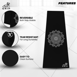 Grip 24 Inches X 72 Inches, 4MM Thickness, Black Color, OnTheGoSeries, Mandala Design Yoga Mats For Men & Women