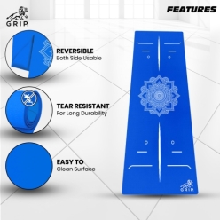 Grip 24 Inches x 72 Inches, 10MM Thickness, Blue Color, OnTheGoSeries mandala allingment Design Yoga Mats For Men & Women