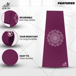 Grip 24 Inches X 72 Inches, 8MM Thickness, Cherry Color, OnTheGoSeries, Mandala Design Yoga Mats For Men & Women
