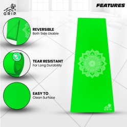 Grip 24 Inches X 72 Inches, 8MM Thickness, Parrot Green Color, OnTheGoSeries, Mandala Design Yoga Mats For Men & Women