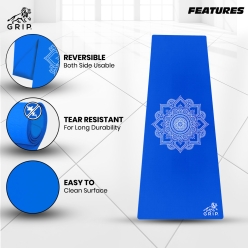 Grip 24 Inches X 72 Inches, 8MM Thickness, Blue Color, OnTheGoSeries, Mandala Design Yoga Mats For Men & Women