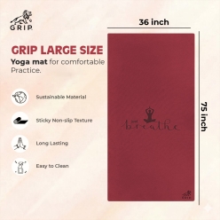 Grip Yoga Mat | 36 x 75 Inches | 12mm Thick | Just Breathe Design | Anti-Slip | Home & Gym | Men & Women | Cherry Color