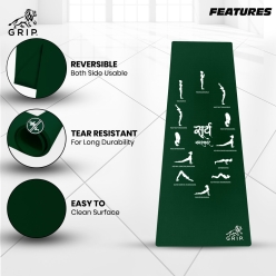 Grip 24 Inches X 72 Inches, 8MM Thickness, Bottle Green Color, OnTheGoSeries, Surya Namaskar Design Yoga Mats For Men & Women