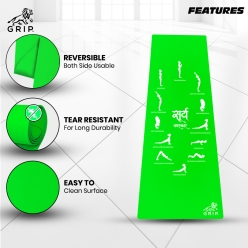 Grip 24 Inches X 72 Inches, 8MM Thickness, Parrot Green Color, OnTheGoSeries, Surya Namaskar Design Yoga Mats For Men & Women