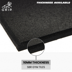 Grip SBR Gym Flooring Tiles | Set of 2 | 10 MM Thickness | Black