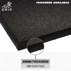 Grip SBR Gym Flooring Tiles | Set of 2 | 20 MM Thickness | Black