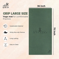 Grip Yoga Mat | 36 x 75 Inches | 12mm Thick | Just Breathe Design | Anti-Slip | Home & Gym | Men & Women | Bottle Green Color