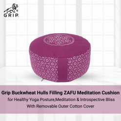Grip Buckwheat Hulls Filling ZAFU Meditation Cushion for Healthy Yoga Posture, Meditation & Introspective Bliss with Removable Outer Cotton Cover | Purple Color