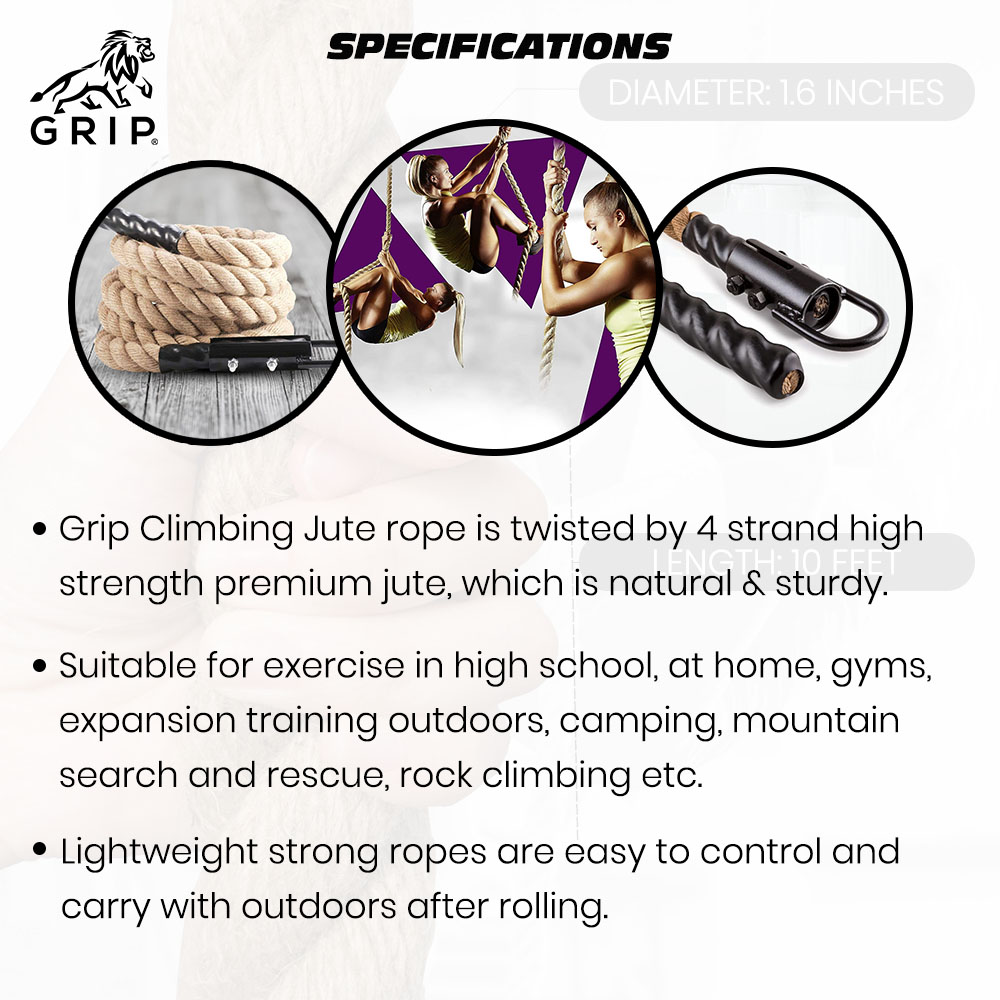 Grip Jute Climbing Rope 15 Feet for Crossfit Workout & Strength Training