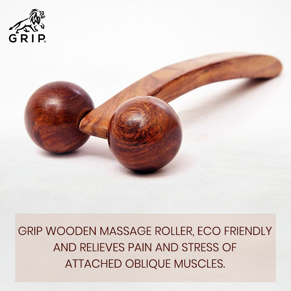 Grip Wooden Body Massager with 2 Ball Roller and Long Handle, For reflexology or relief from